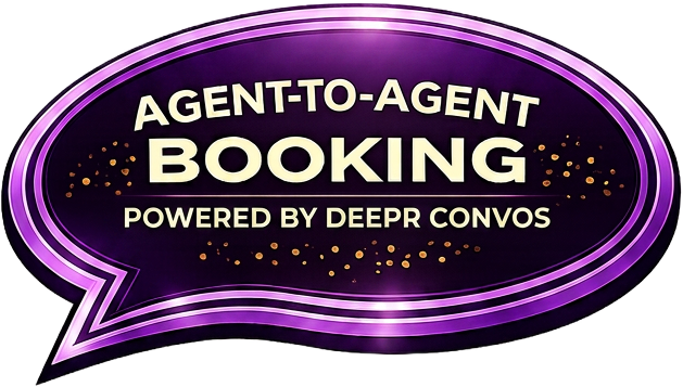 Agent-to-Agent Booking · Powered by Deepr Convos